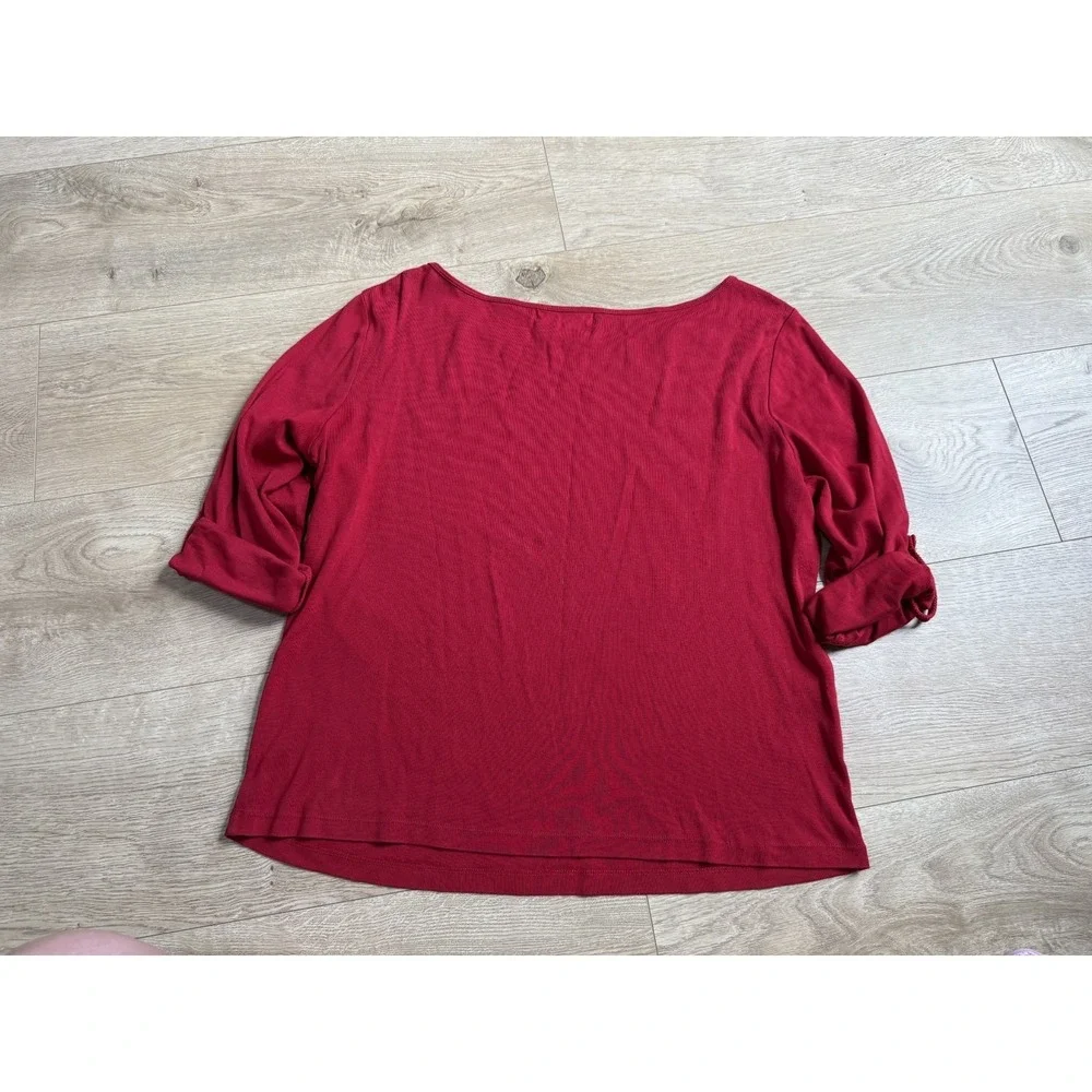 Womens Lauren Ralph Lauren red roll tab sleeve tshirt 100% cotton size L
